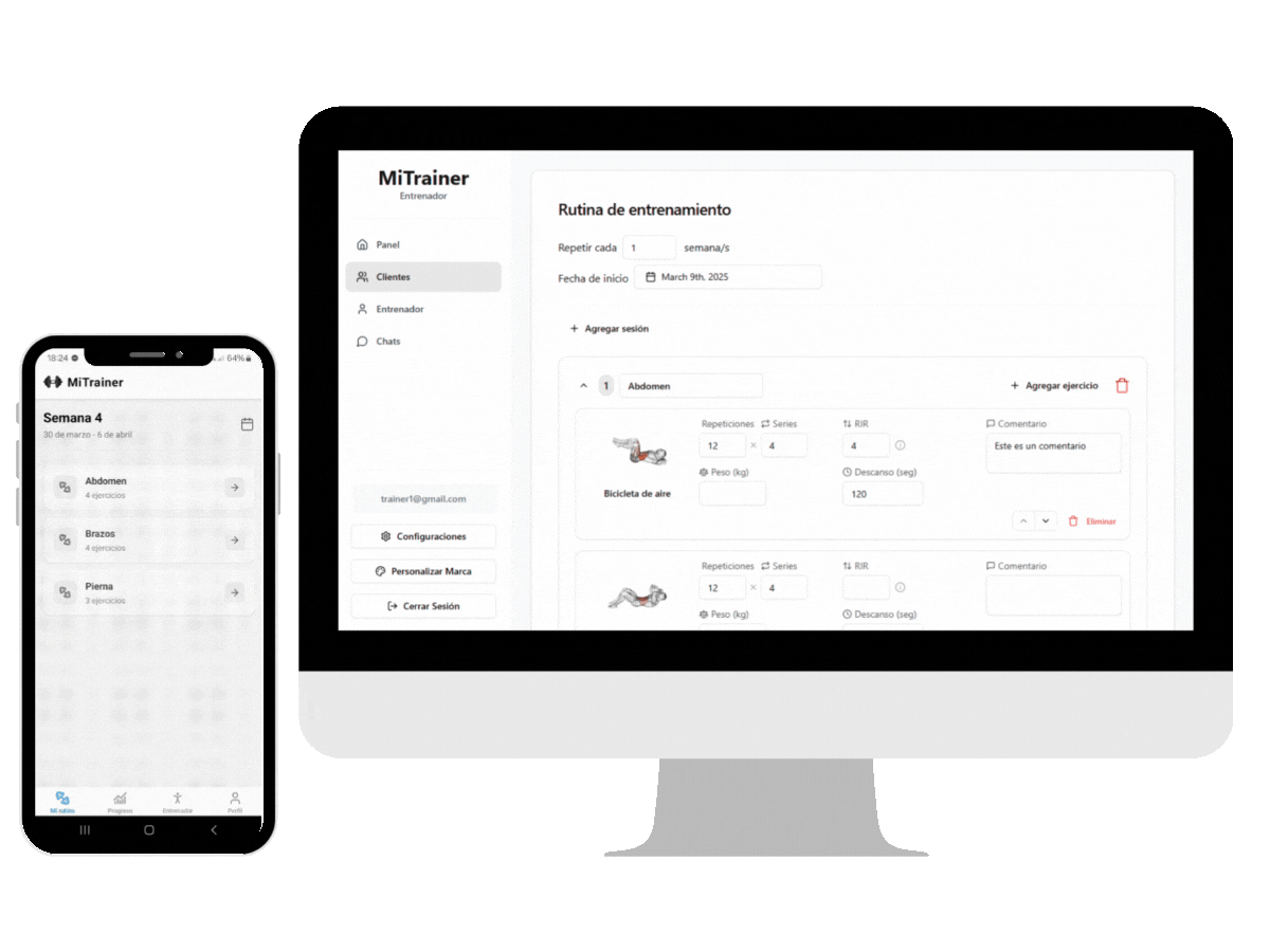Captura de pantalla del panel de MiTrainer